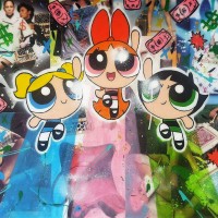 The Powerpuff LV Girls, a painting by Mauro H. Vázquez