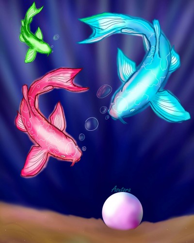 Neon Fish, a print by Asutora