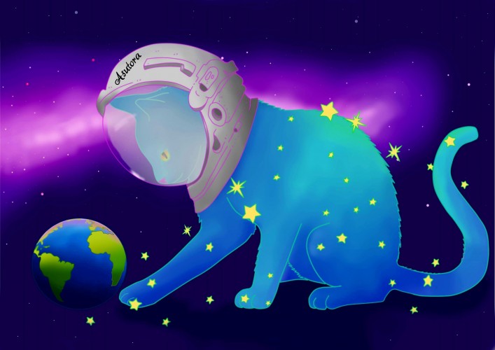 Space cat, a print by Asutora