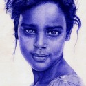 Girl in desert, a drawing by Issam Rassam