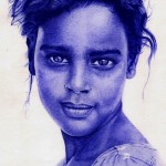 Girl in desert, a drawing by Issam Rassam